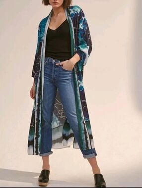 Anthropologie Blank London Rubina Long Duster Kimono One Size Dark Floral